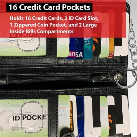 Bifold RFID Blocking Motorcycle Chain Wallet for Men - Picture 5 of 8